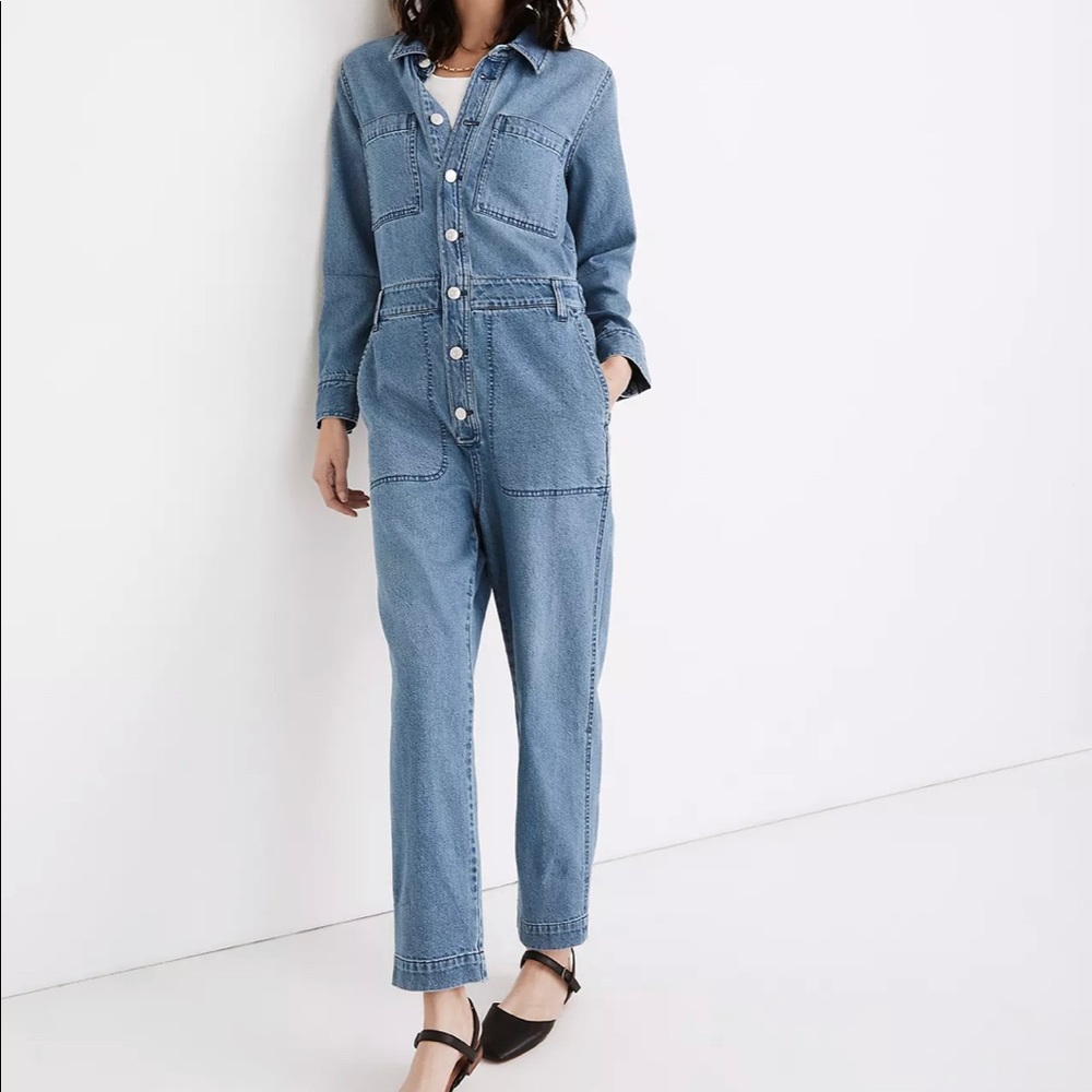 Madewell Classic Blue Button-Up Jumpsuit